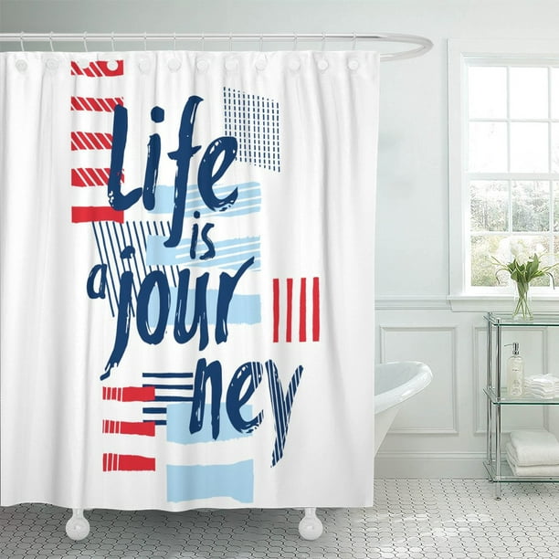 Pknmt Slogan Life Is Journey Red And, Red And Blue Striped Shower Curtain