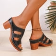 thumbnail image 4 of Rokment Boho Vintage Platform Chunky High Heels Slides Sandals for Women Ladies 2026 Beach Summer Trendy Leather Open Toe Block Heeled Dress Slip on Slippers Black Size 9, 4 of 7