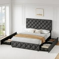 thumbnail image 4 of Queen Size Bed Frame with 4 Storage Drawers and Headboard, Linen Upholstered Platform Bed Frame with Wooden Slats Support, Diamond Stitched Button Tufted, No Box Spring Needed, Dark Grey, 4 of 9