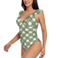thumbnail image 3 of Yiaed Daisy Plaid Green Print Women's Ruffled One Piece Swimsuit V Neck Swimwear Slimming Monokini for Woman-XX-Large, 3 of 8