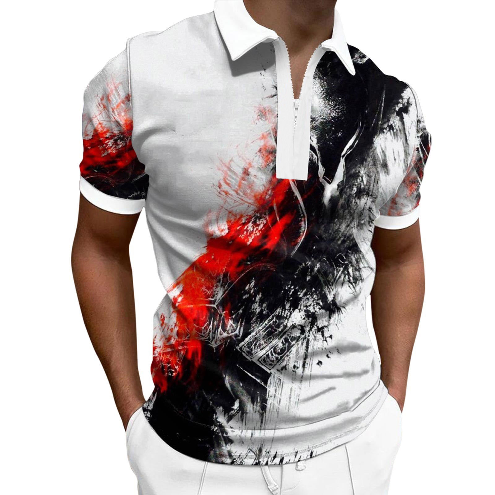 Sngxgn Polo Shirt Mens Striped Polo Shirt with Pocket Yarn Dye, White