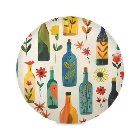 

Round Plate Mat 15.4x15.4 Inchesx4 Placemat Table Mat Kitchen Mat Coffee Mat Fabric Thick Strong Wear-Resistant Heat Resistance Flower Bottle