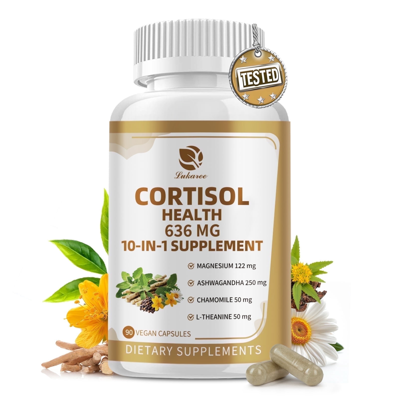 Cortisol Supplement, 10-in-1 Cortisol Manager for Women and Men, with Magnesium, Ashwagandha, Rhodiola, and L-Theanine, Support Mood and Sleep, 120 capsules, 2-Pack