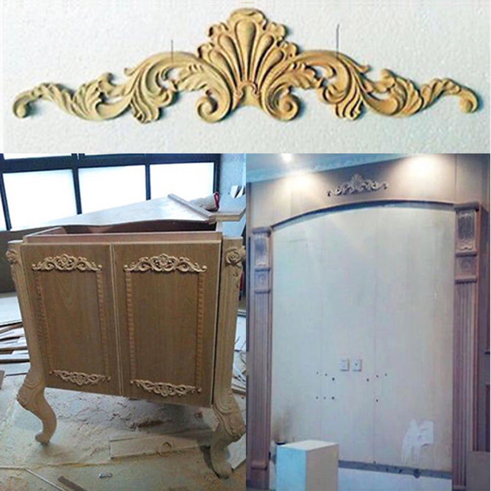 Natural Vintage Long Wood Carving Door Cabinets Wooden Applique Onlay Gift Natural Vintage Long Wood Carving Door Cabinets Wooden Applique Onlay Gift