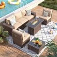 thumbnail image 6 of ELPOSUN Outdoor Sectional Furniture Set with Fire Pit Table, 7-Piece Brown Rattan Wicker Conversation Sofa Set for Porch Garden Backyard Balcony,Beige, 6 of 9