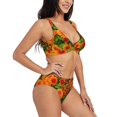 thumbnail image 6 of PAYOHTO Women's Cross Front Bikini Set with High Elasticity Soft Padding Orange Flowers Background Bathing Suit Crop Top Swimsuit, 6 of 9