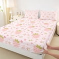 thumbnail image 4 of Homewish Cute Pink Strawberry Twin Sheet Sets for Girl, Kawaii Blossoms Flower Floral Twin Fitted Sheet, Plant Botanical Flat Sheet, Breathable Home Decor, 3-Piece, 4 of 8