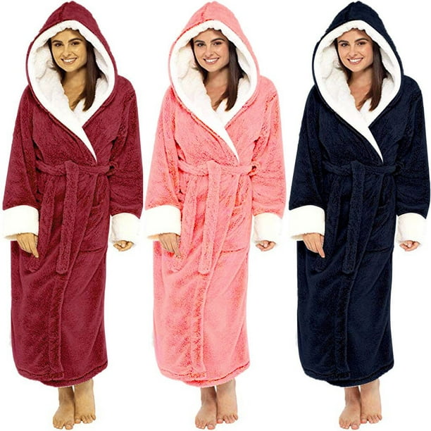 VOIANLIMO Women's Plus Size Bath Robes Soft Fleece Fluffy Plush Bathrobe  Ladies Winter Warm Thin Bathrobes 