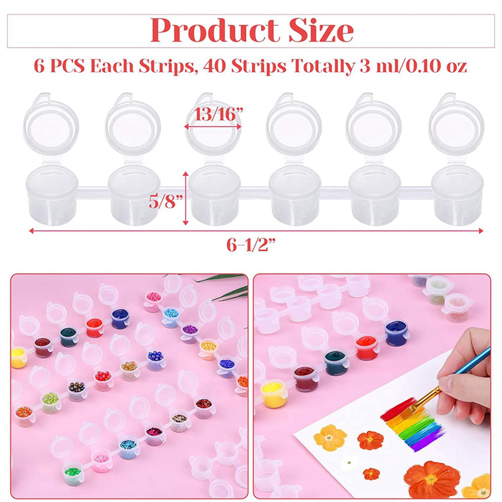 480Pieces Empty Paint Pot, 40 Strips Acrylic Mini Container Storage with Lids for Arts and Crafts 3Ml