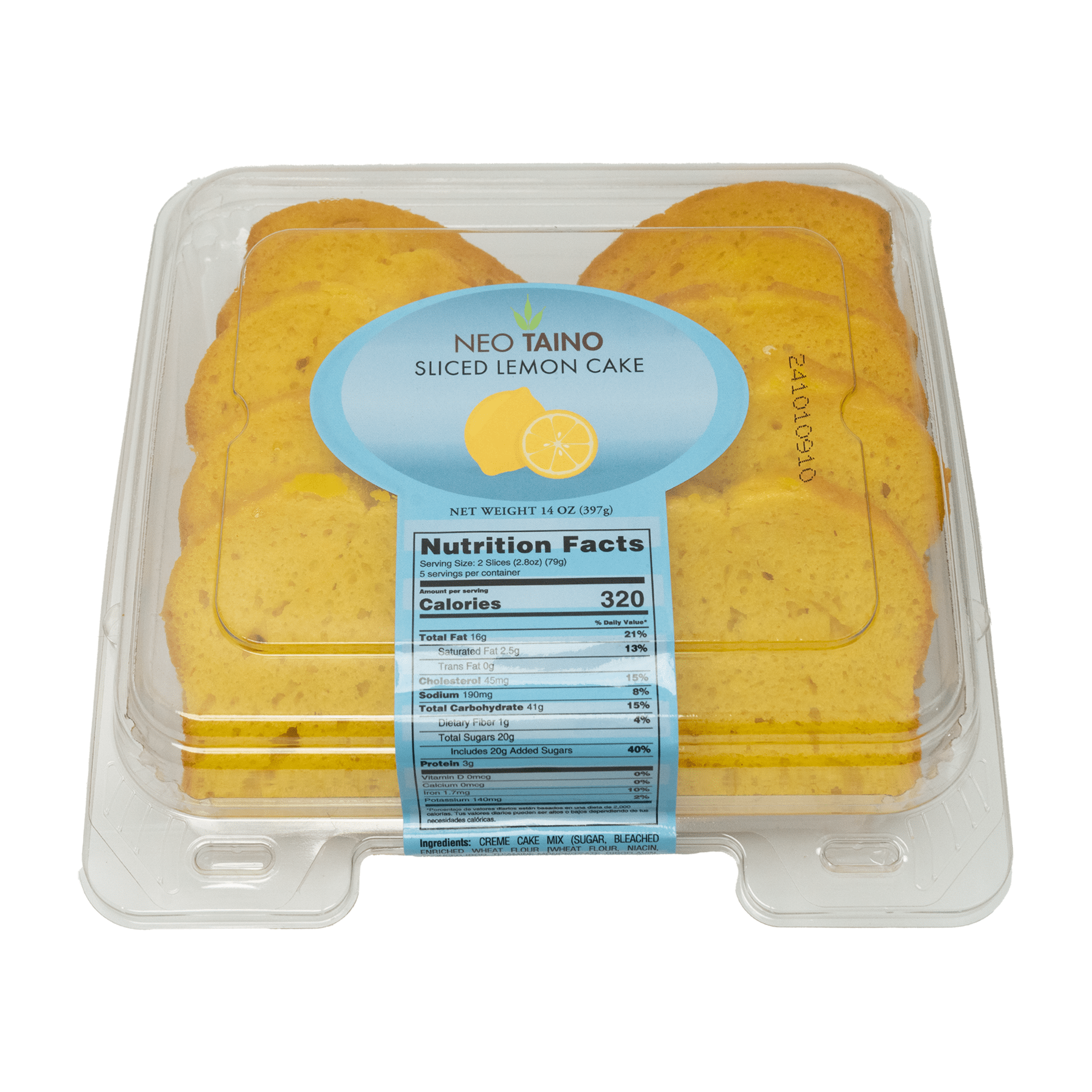 Neo Taino, Lemon Sliced Cake, Net Weight 14 oz (397g), 10 Count, Plastic Tray, New