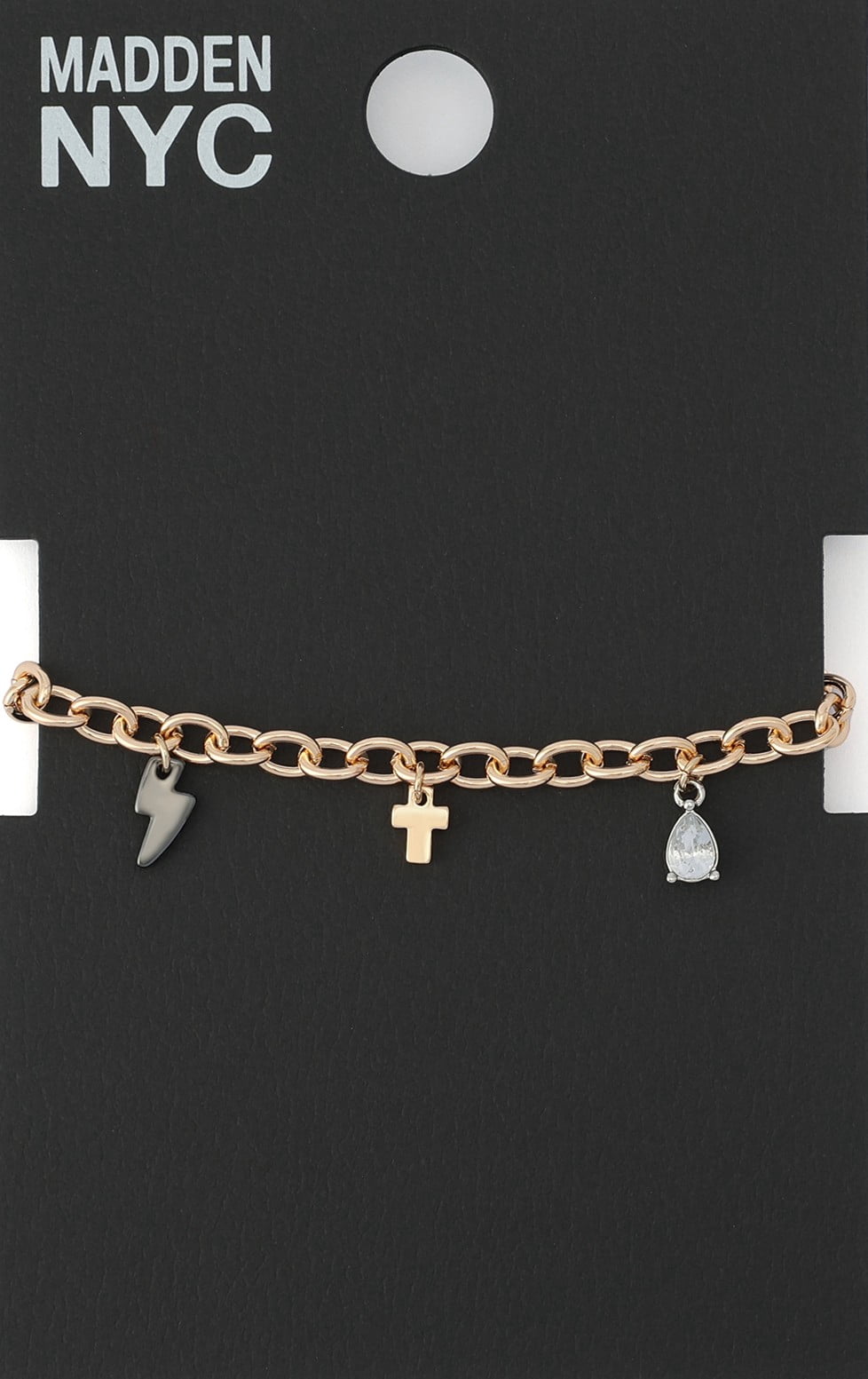 Madden NYC Women's Fashion Two-tone Cross Mixed Charm Bracelet
