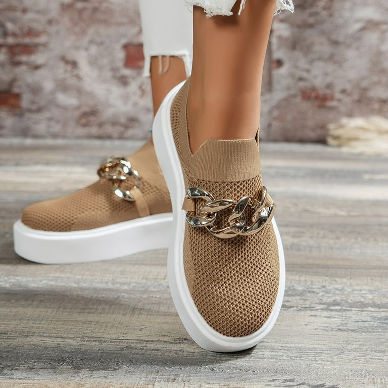 Ladies Fashion Solid Color Mesh Metal Chain Decorative Platform Casual Shoes Womens Casual Dress Shoes Cute Flat Pool Sandals Casual Dress Shoes for Women with Arch Support Casual Womens Shoes Size 11