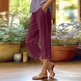 thumbnail image 2 of Hurxie Women's Linen Capri Pants with Drawstring Petite Summer Beachwear Lightweight Elastic Waist Pants Wine,M, 2 of 7