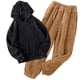 thumbnail image 1 of Puntoco Conjunto de pijama cómodo para mujer, ropa de dormir para el hogar para hombres y mujeres, conjunto de 2 piezas con capucha y funda cálida de invierno, conjunto de color sólido, 1 of 4