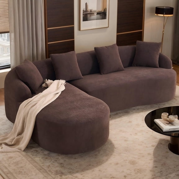 CKEASEAN 98.8" Oversized Chenille Sectional Sofa with Chaise, Curved Boneless Couch, L-Shape 4-Seater Compression Sofa with Wide Seat & 4 Pillows for Living Room, No Assembly Required