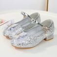 thumbnail image 3 of MEZZALL Girls Sandals Closed Toe Heels Wedding Party Shoes Sequins Bow For Toddler Lovely Footwear, Silver, 9.5-10 Years, 3 of 5