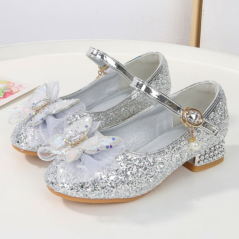 JUMESG Little Girl Black Dress Shoes Big Kid Toe Low Heeled Thick Heeled  High Heels Princess Shoes Party Toddler Glitter Shoes Sandal (Silver,34) -  Walmart.com
