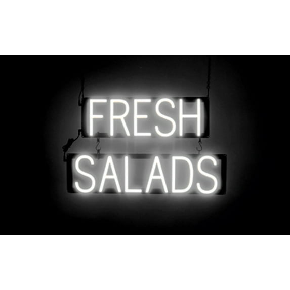 SpellBrite FRESH SALADS LED Sign for Business. 24.1" x 15.0" White FRESH SALADS Sign Has Neon Sign Look With Energy Efficient LED Light Source. Visible from 500+ Feet, 8 Animation Settings.