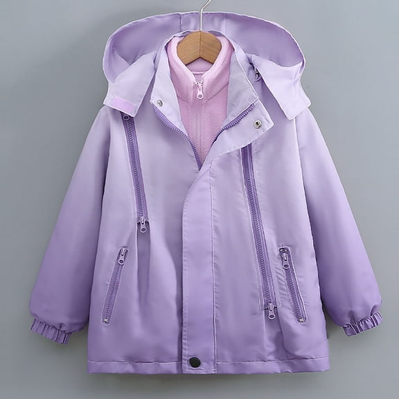 PiGOGI Kids Winter Jacket 3-in-1 Windbreaker Waterproof Hooded Coat Fleece Lined Outdoor Top Boys Girls Purple 14 Years