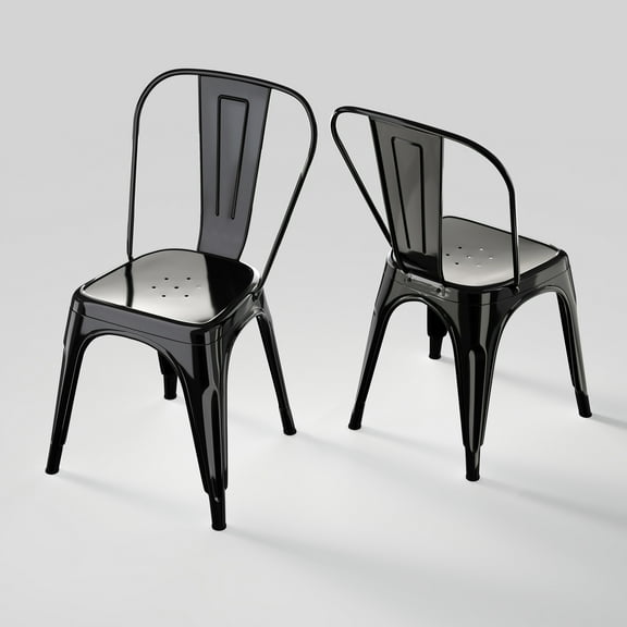 Rivbuio Heavy Duty Metal Dining Chairs Set of 2, Stackable Tolix Style with X-Brace, Commercial Bistro Chair for Restaurant/Kitchen/Patio - Gloss Black
