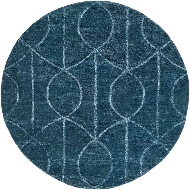 6' Contemporary Blue and White Round Area Throw Rug