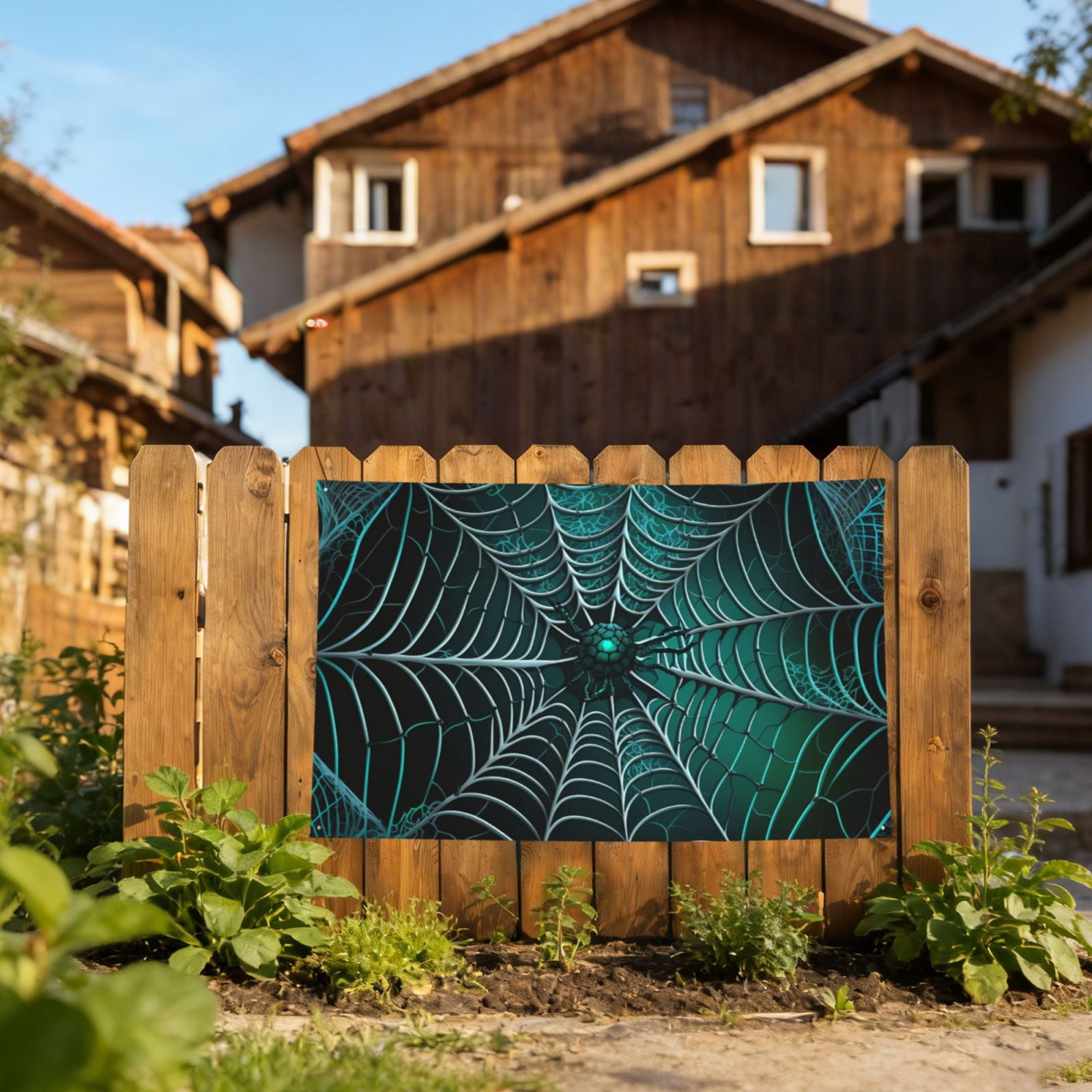 Spider Web Gothic Art Four Hole Decorated Banner Flag for Garden Yard Home Decoration Indoor Outdoor 4x6 Ft