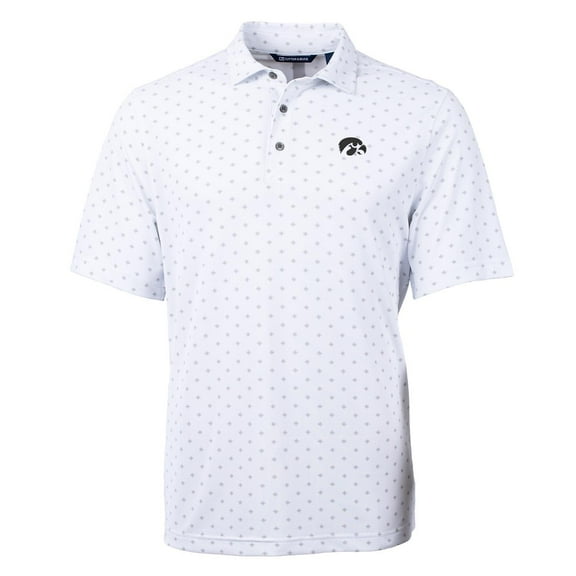 Men's Cutter & Buck White Iowa Hawkeyes Virtue Eco Pique Tile Print Polo