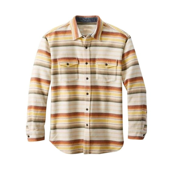 Herrnalise Men's Striped Lapel Buttoned Long Sleeve Loose Thickened Jacket Yellow