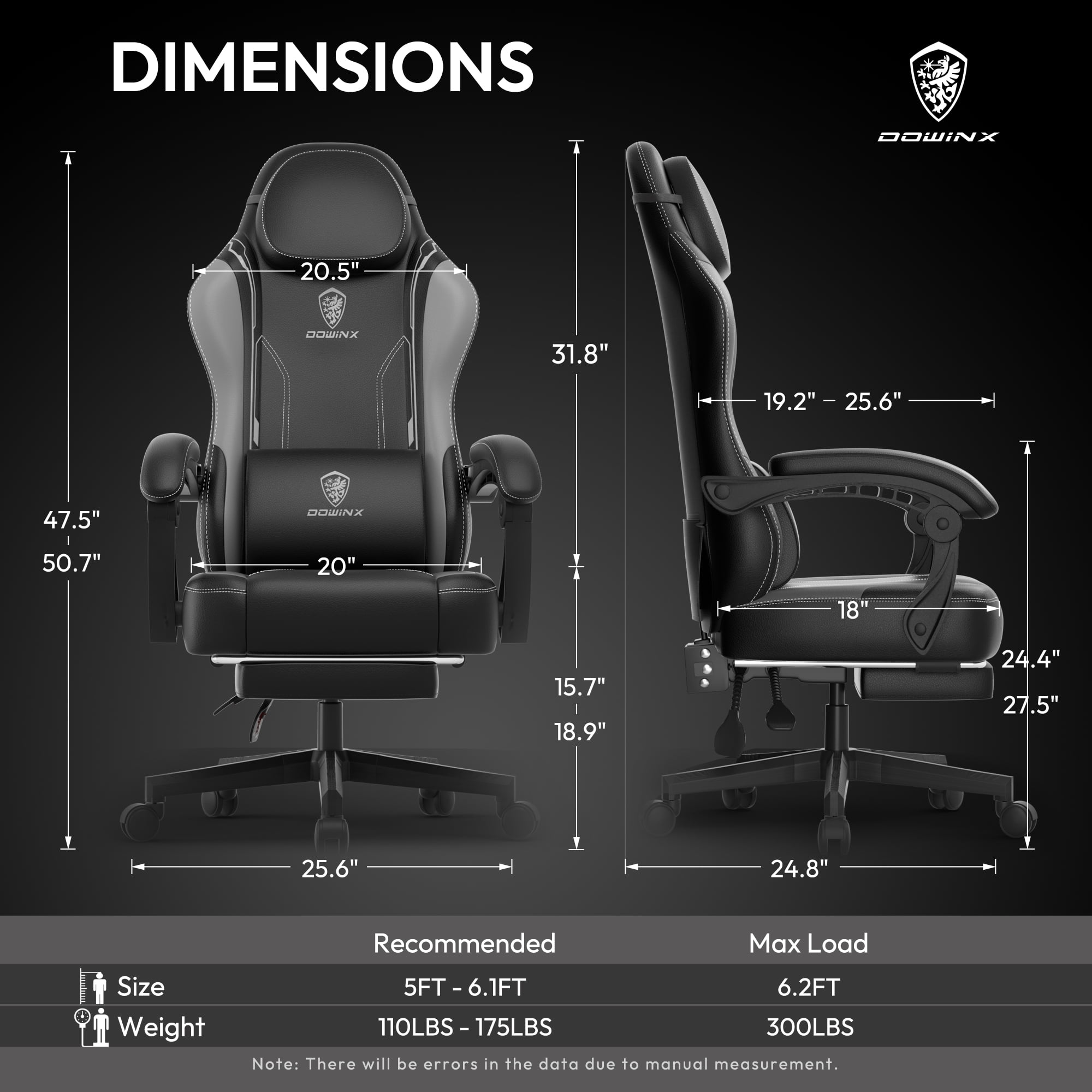 Dowinx Gaming Chair with Pocket Spring Cushion for Adults, Ergonomic Computer Chair with Footrest and Massage Lumbar Support for Office, Gaming, 300LBS, Grey