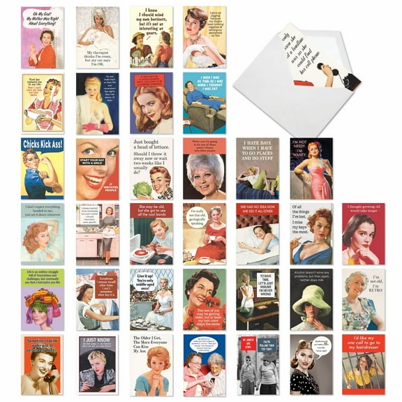 NobleWorks 36 Assorted Box Set Funny Blank Greeting Cards w/5 x 7 Inch Envelopes (36 Designs, 1 Each) Blank All Occasions Blank Beauties AC7752OCB-B1x36