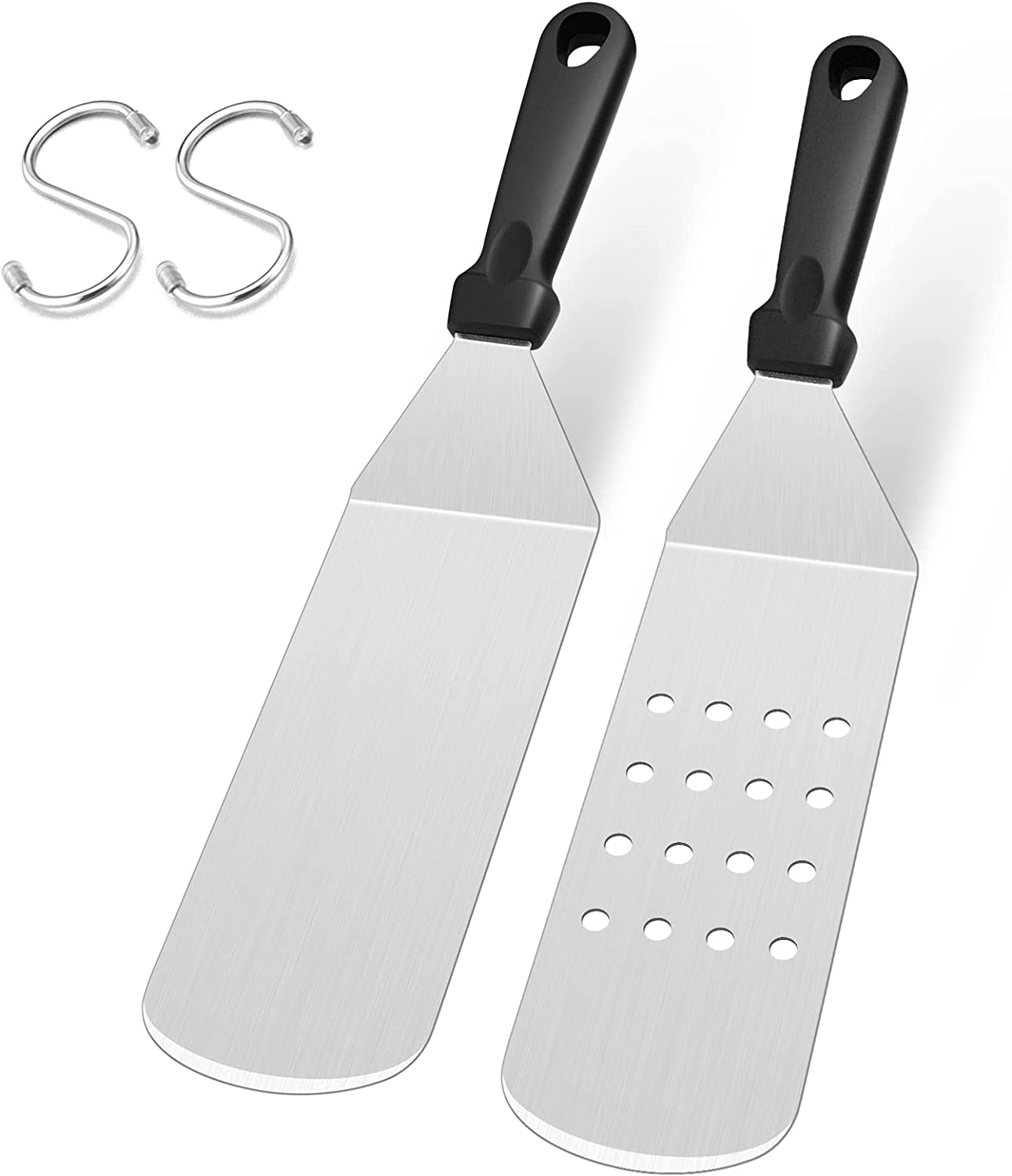 Reduced！2Pcs Long Metal Spatula For Griddle, Stainless Steel Slotted Spatulas For Bbq Grilling