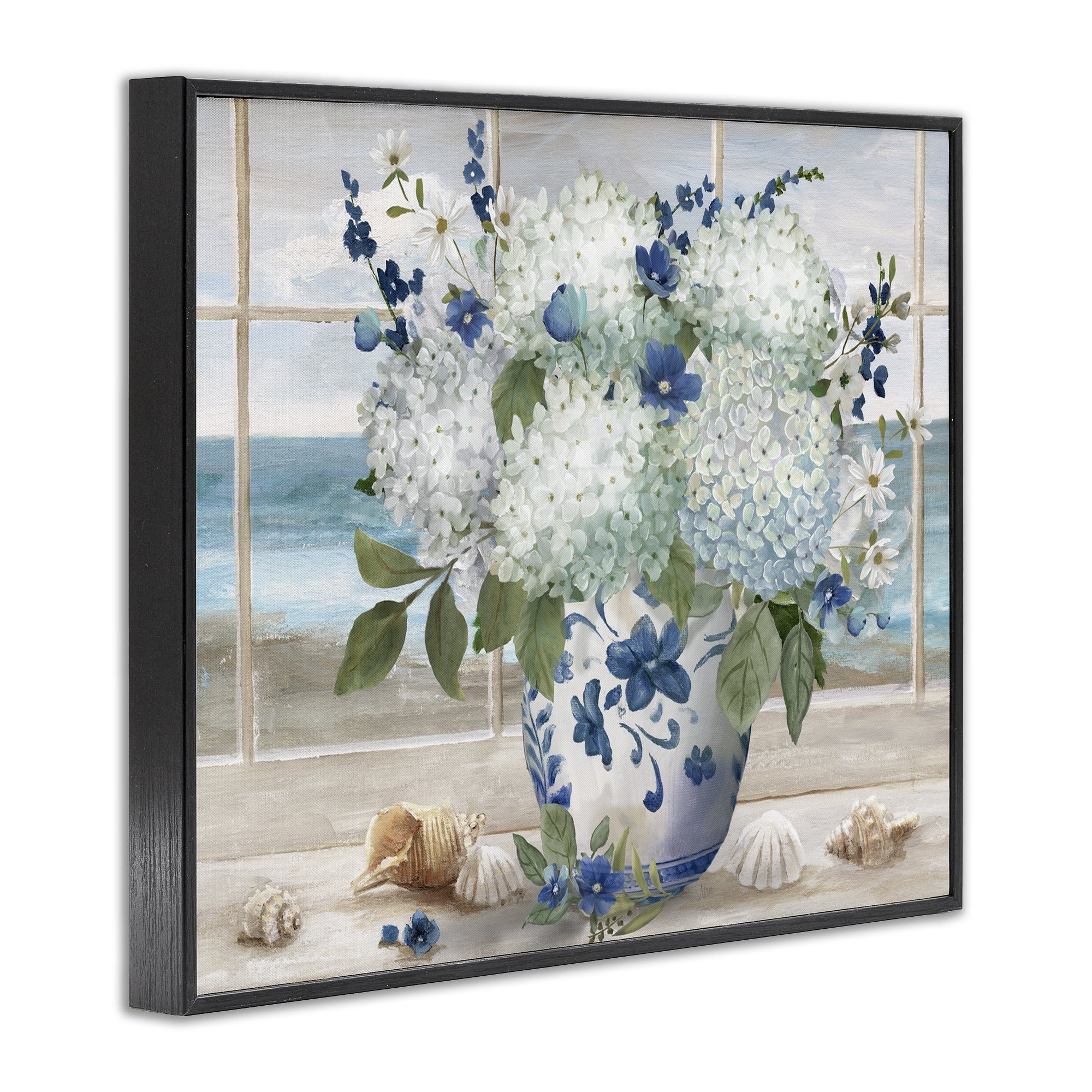 Stupell Industries Seaside Hydrangea Bouquet in Window Black Framed Giclee Art, design by Nan