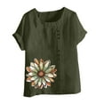 thumbnail image 4 of Vestidos Casuales Para Mujer, Blusas De Mujer De Moda Blusa informal de lino con cuello redondo, manga corta y botones para mujer, 4 of 4