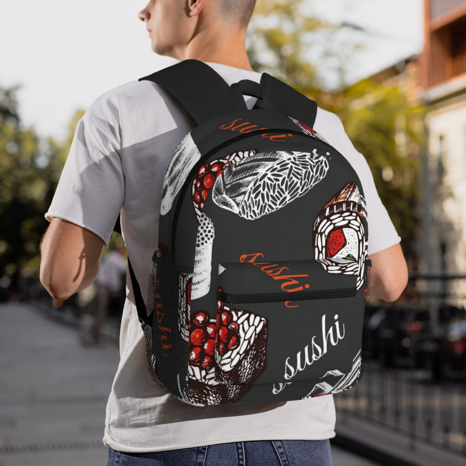 Vsdgher Japanese Sushi Hashi Print Unisex Large Capacity Bookbag Schoolbag Casual Daypack for High School/College/Teens/Travel/Work
