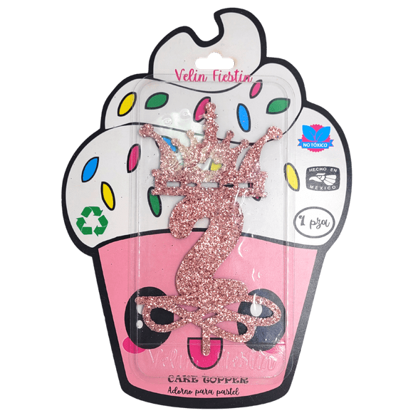 Cake Topper Rosa Glitter #2 Velin Fiestin Cake topper Glitter #2