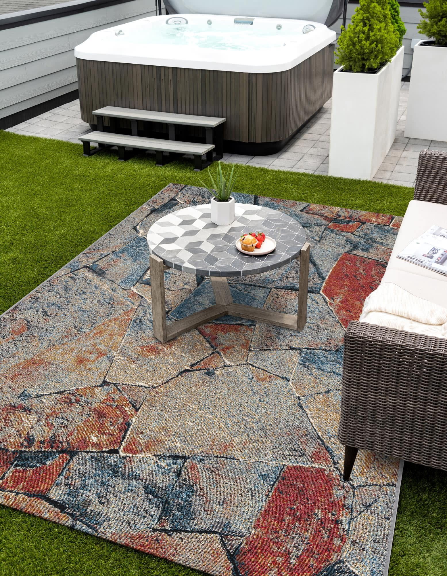Unique Loom Outdoor Modern Collection Area Rug - Zephyr (5' 1" x 8' Rectangle Multi/Brown)