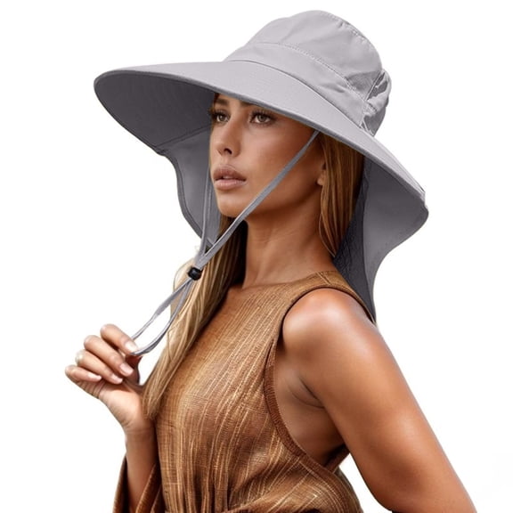 FUZHIQ Women Wide Brim Sun Hat with Neck Flap, UPF 50 UV Protection Bucket Hat with Windproof Strap, Foldable Full Coverage Cap for Beach Gardening Hiking Outdoor