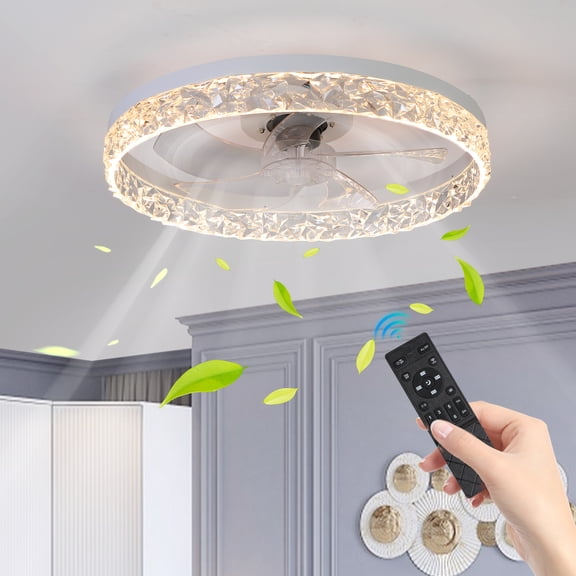 Jopath Acrylic Ceiling Fan Light with Remote Control, Dimmable LED Chandelier 6-Speed Adjustable Quiet Motor Flush Mount Design for Living Room Bedroom Dining Room Black White