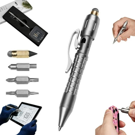 Multi-Functional Titanium Pen – Ultimate EDC Pocket Tool Titanium Multitool Pen with 6 Quick-Swap Heads Tactical Pen for Everyday Carry