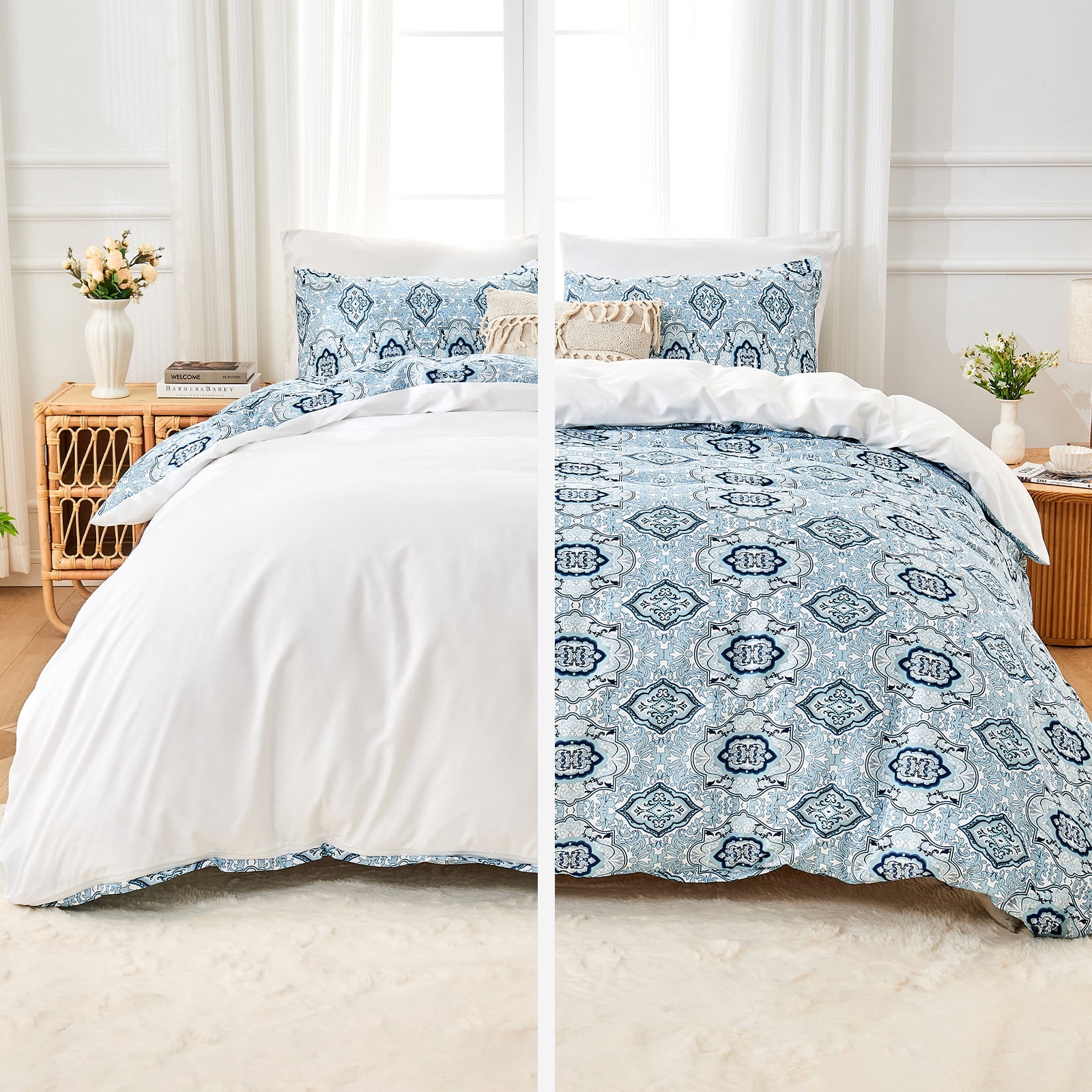 Hitime Queen Duvet Cover Set, Soft & Breathable Microfiber 3 Pieces Queen Bedding Sets, Pattern Queen Comfy Duvet Cover Set, with Zipper Closure (Queen)