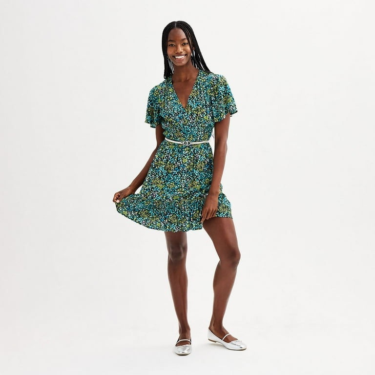 Juniors' Rewind Flutter Sleeve Skater Dress Color: Forest Green Size: X SMALL - Walmart.com Juniors' Rewind Flutter Sleeve Skater Dress Color: Forest Green Size: X SMALL - Walmart.com
