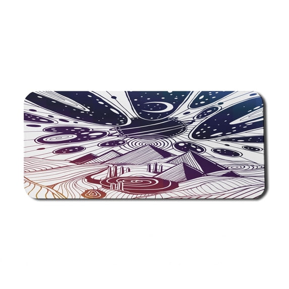 Abstract Computer Mouse Pad, Dream Desert Landscape with Surreal Sky Planets Meteors and Pyramids Print, Rectangle Non-Slip Rubber Mousepad X-Large, 35" x 15" Gaming Size, Multicolor, by Ambesonne
