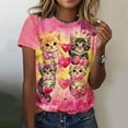 thumbnail image 2 of Womens Valentine's Day Cat Lover T-Shirt, Cute Kitten & Hearts Graphic Tee All Over Print, Soft Stretch Casual Shirt, Sizes S-5XL,Size XL, 2 of 6