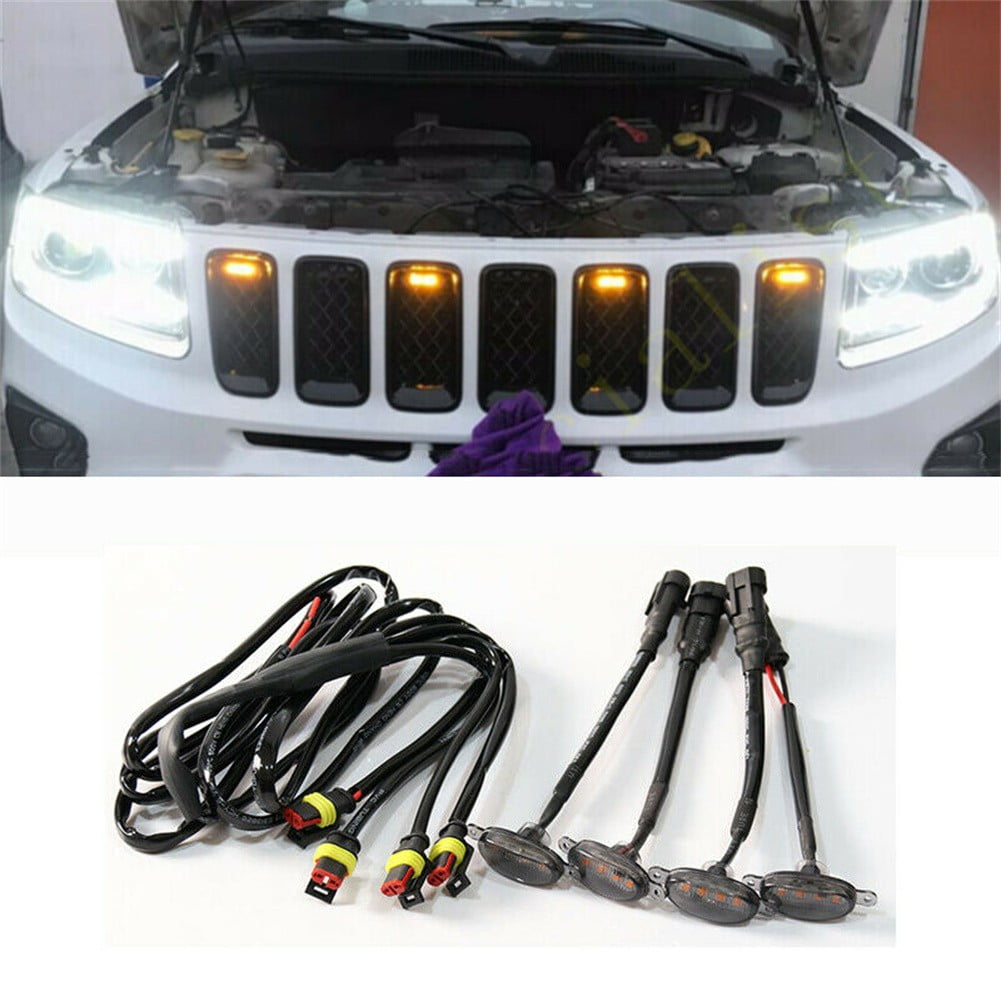Grille Assembly Compatible with 2002-2004 Jeep Liberty Plastic Grille Shell Chrome With headlight holes 