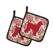 Afghan Hound Shabby Chic Pink Roses Pair of Pot Holders