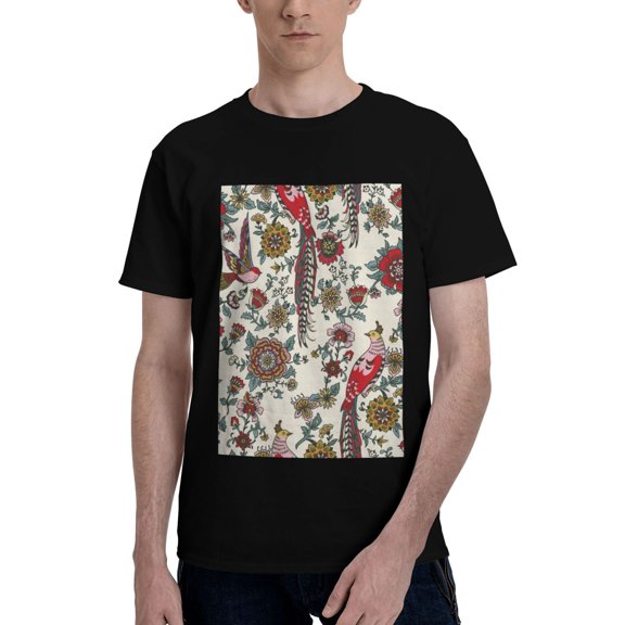Bingfone Dark Enchanted Flowers And Birds Men'S Loose Fit Short-Sleeve Pocket T-Shirt