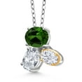 thumbnail image 2 of Gem Stone King 925 Silver and 10K Yellow Gold Green Chrome Diopside White Topaz and White Moissanite Pendant Necklace for Women (2.70 Cttw, Oval 8X6MM, 7X5MM and 6X4MM, Gemstone, with 18 inch Chain), 2 of 4