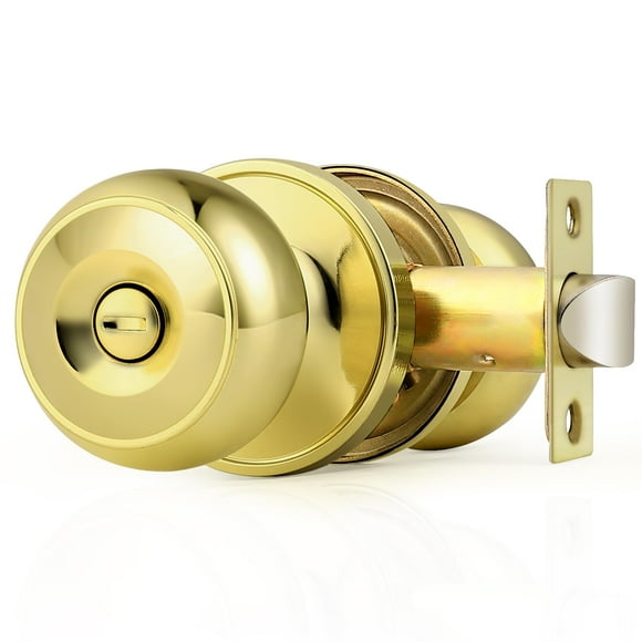 Probrico Home Bed & Bath Privacy Door Knob in Polished Brass Flat Ball Interior Hardware Keyless Universal Handing Door Lockset 1 Pack
