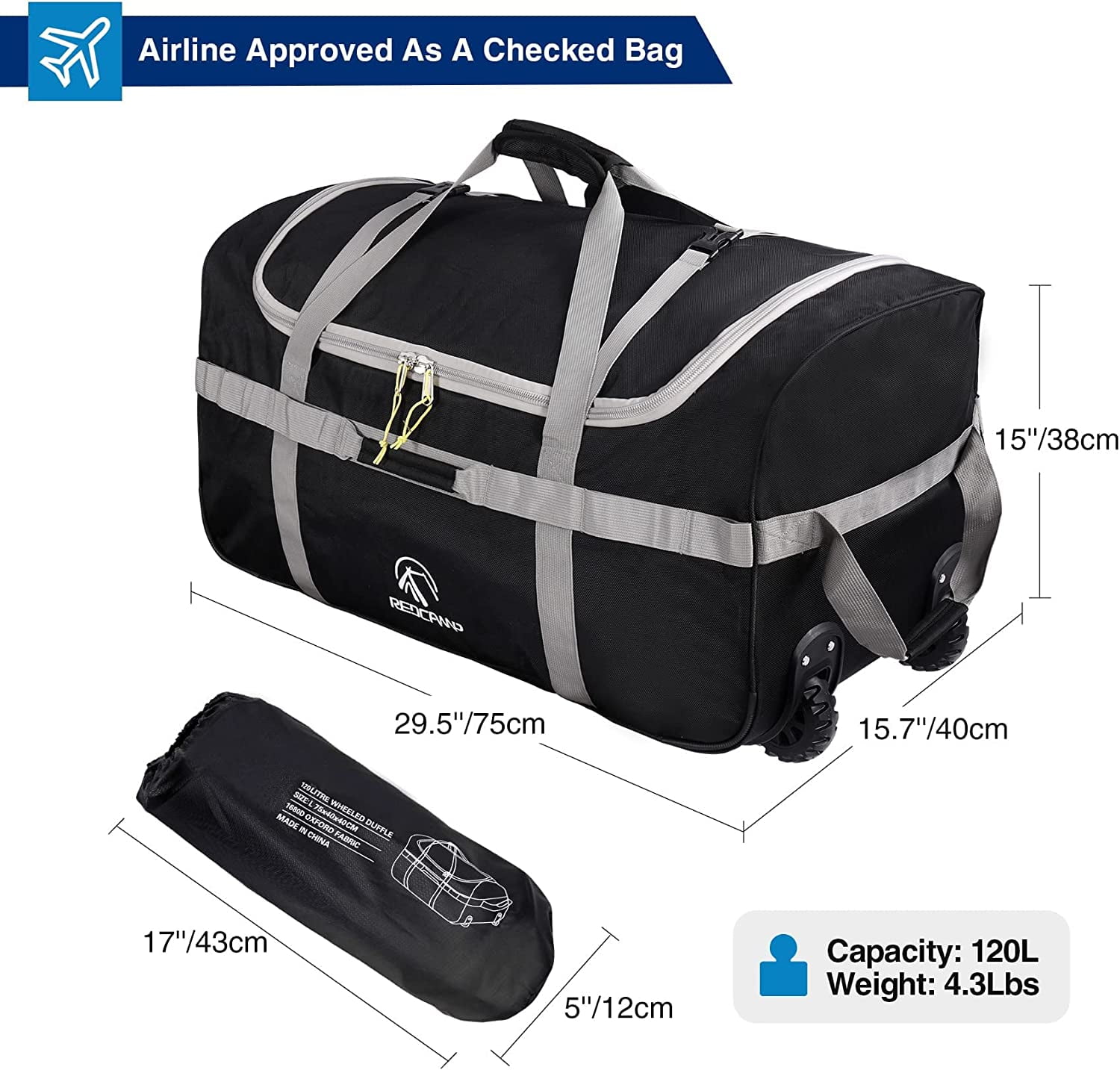 120L Foldable Duffle Bag with Wheels, Collapsible Kenya Ubuy