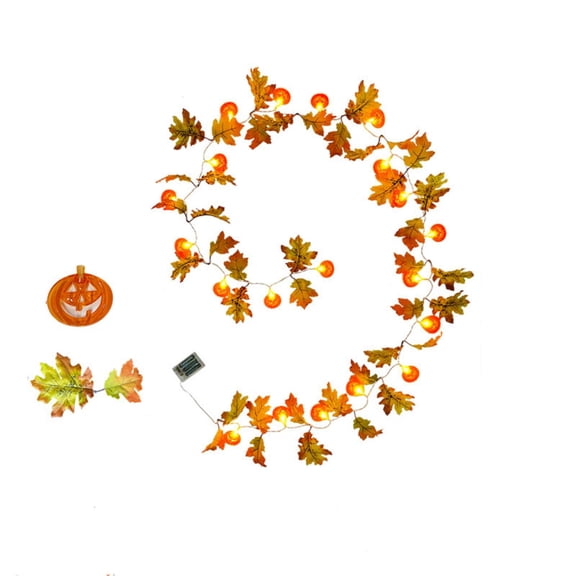 Fall Maple Leaf Garland with Lights,9.84 Inch Wall Hanging Pumpkin Maple Leaf Decor Garland | Fake Autumn Leaf Garland with Timer for Thanksgiving & Halloween Scene Decor